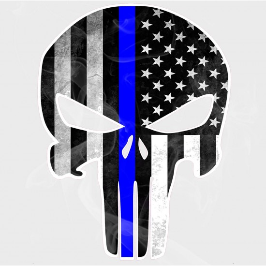 Thin Blue Line Skull Vinyl Iron-On Decal