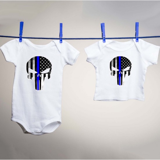 Thin Blue Line Skull Vinyl Iron-On Decal