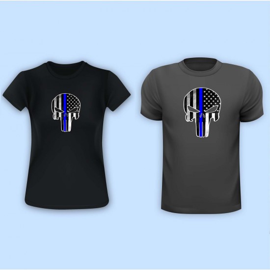 Thin Blue Line Skull Vinyl Iron-On Decal