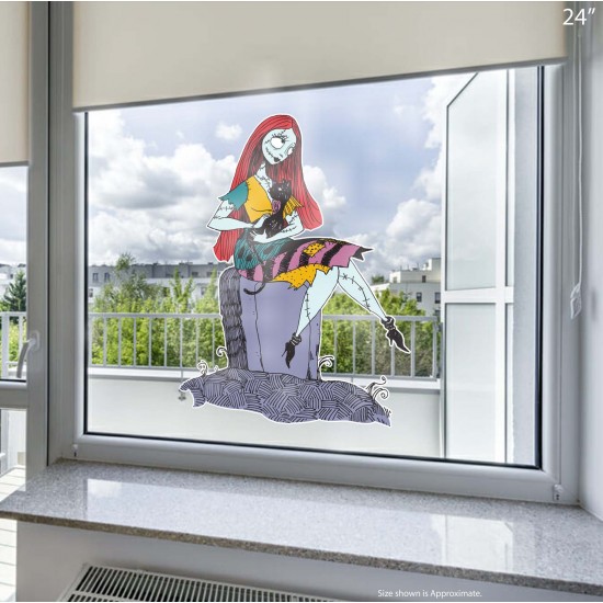 The Nightmare before Christmas Sally on Headstone Static Cling Decal 