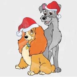 Lady & the Tramp Christmas Santa Hats Static Cling Decal 