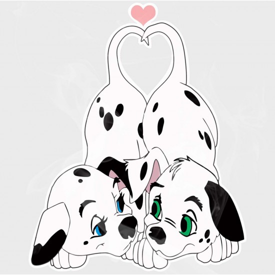 Dalmatians Puppy Tails Heart Static Cling Decal