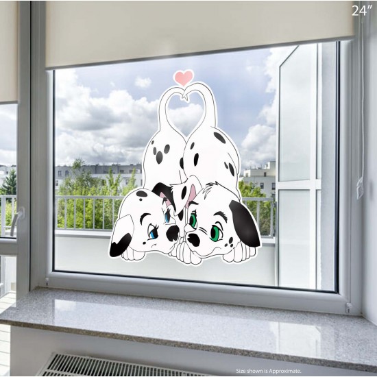 Dalmatians Puppy Tails Heart Static Cling Decal