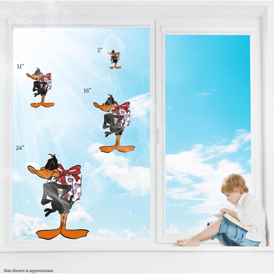 Daffy Duck Heart Present Static Cling Decal