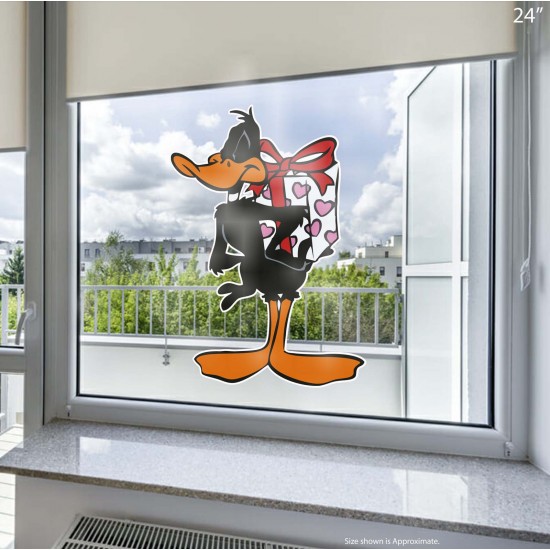Daffy Duck Heart Present Static Cling Decal