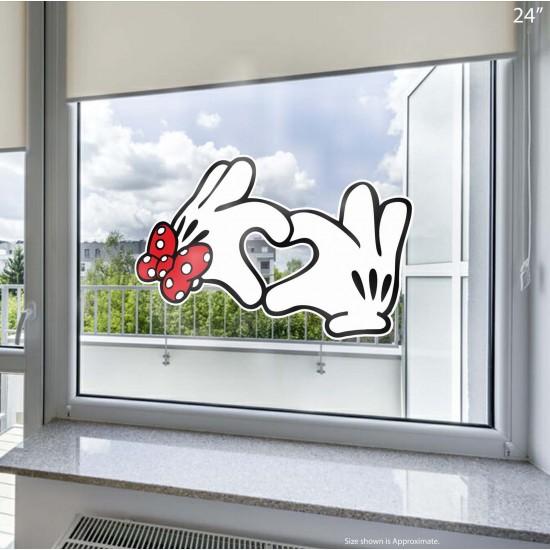 Mickey & Minnie Heart Hands Static Cling Decal 