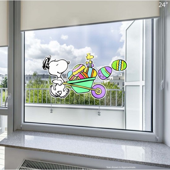 Comic Classics Snoopy & Woodstock Easter Wheel Barrow Static Cling Decal 