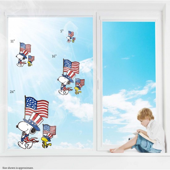 Peanuts Snoopy & Woodstock 4th of July Flags Static Cling Decal