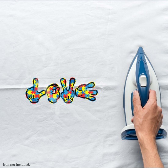 Mickey LOVE Hands Autism Awareness Vinyl Iron-On Decal 