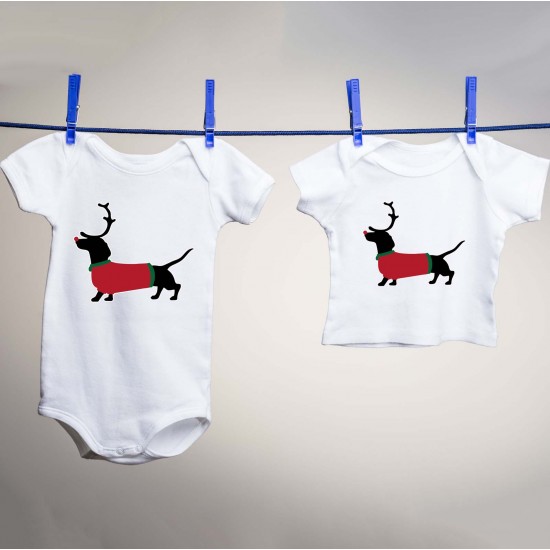 Dachshund Christmas Reindeer Vinyl Iron-On Decal 