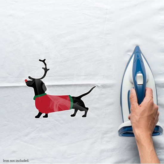 Dachshund Christmas Reindeer Vinyl Iron-On Decal 