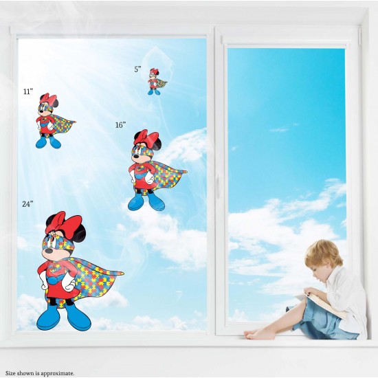 Minnie Superhero Autism Awareness Static Cling Decal