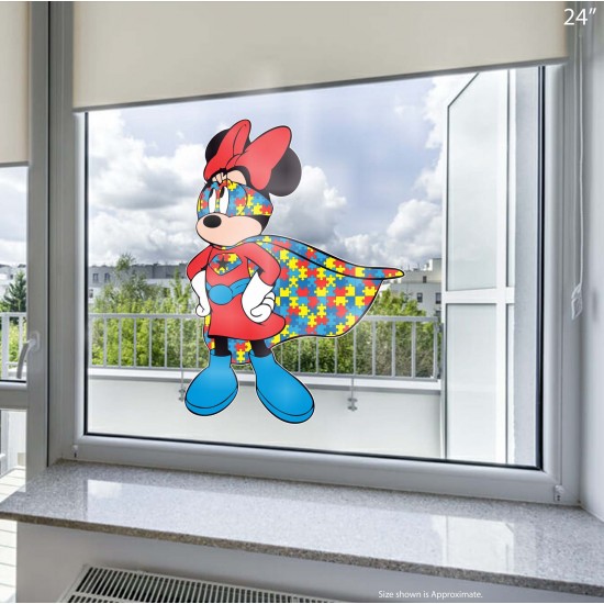 Minnie Superhero Autism Awareness Static Cling Decal