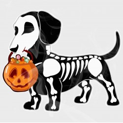 Dachshund Halloween Skeleton Static Cling Decal
