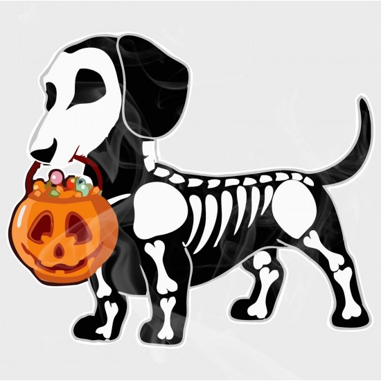 Dachshund Halloween Skeleton Vinyl Iron-On Decal