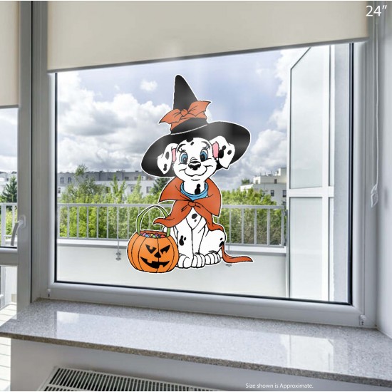 Dalmatians Halloween Witch Static Cling Decal