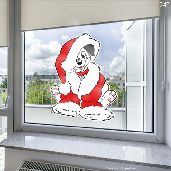 Dalmatians Puppy Santa Static Cling Decal