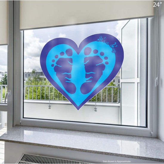 Baby Shower Blue Feet It's a Boy Static Cling Decal