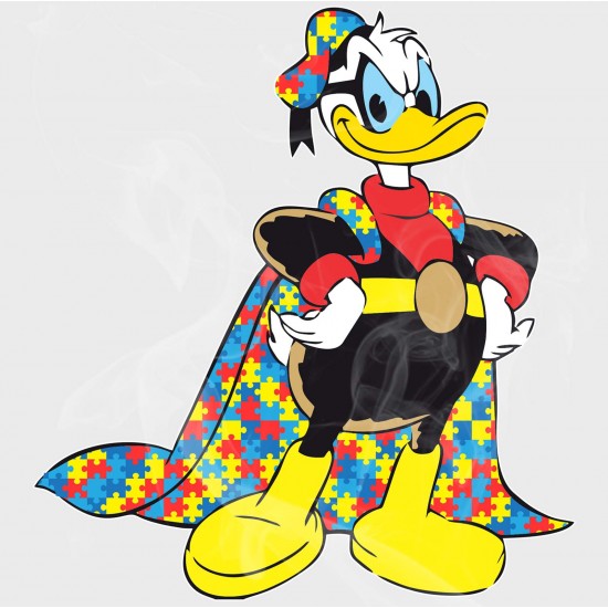 Donald Duck Style Superhero Style Autism Awareness Vinyl Iron-On Decal