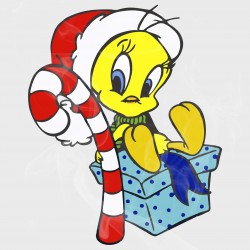 Tweety Candy Cane Christmas Vinyl Iron-On Decal